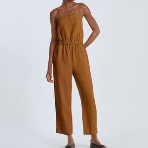 Everlane The Linen Shoestring Jumpsuit Camel Tan Brown